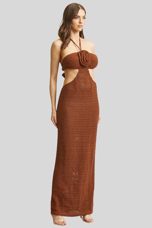 Rosette Detail Knit Halter Dress – Women's Clothing by Lumiark