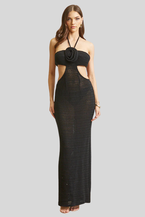 Rosette Detail Knit Halter Dress – Women's Clothing by Lumiark