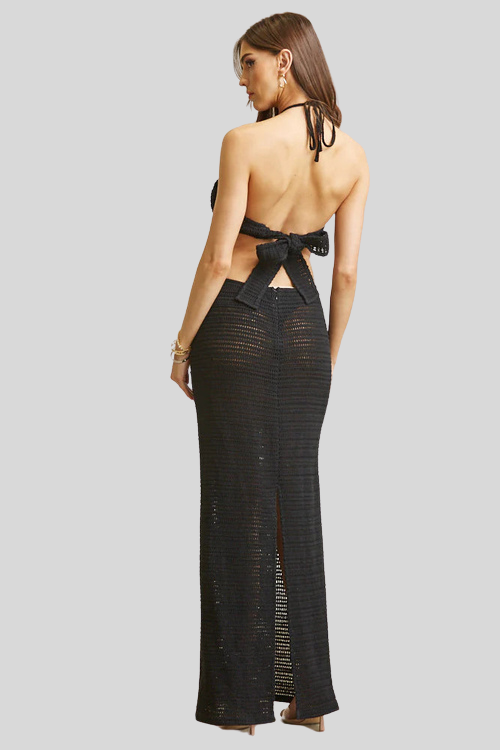 Rosette Detail Knit Halter Dress – Women's Clothing by Lumiark