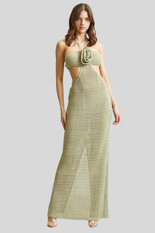 Rosette Detail Knit Halter Dress – Women's Clothing by Lumiark