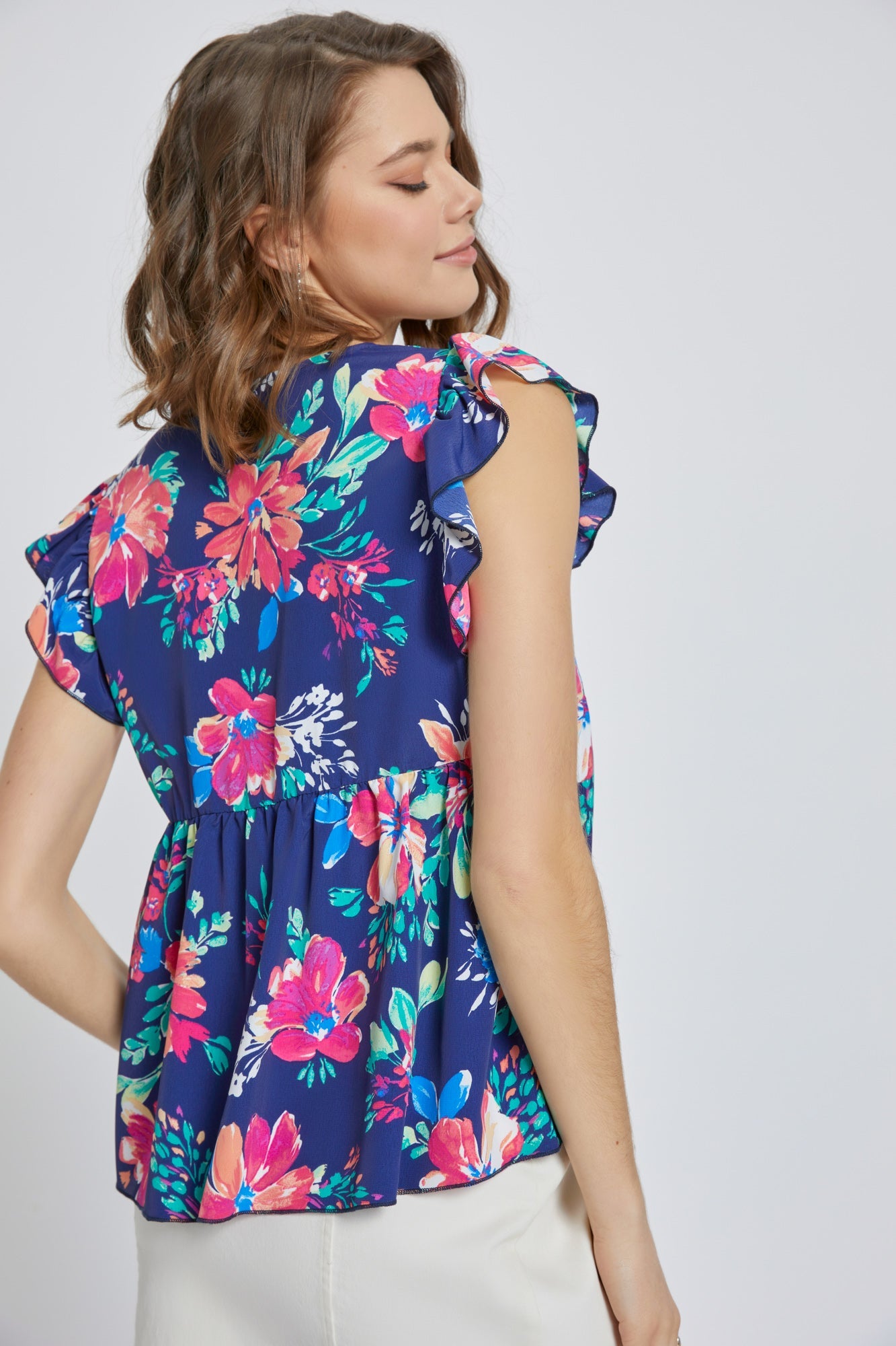 Ruffle V-Neck Babydoll Top