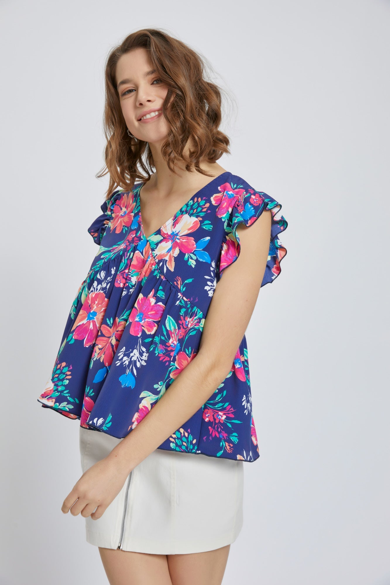 Ruffle V-Neck Babydoll Top