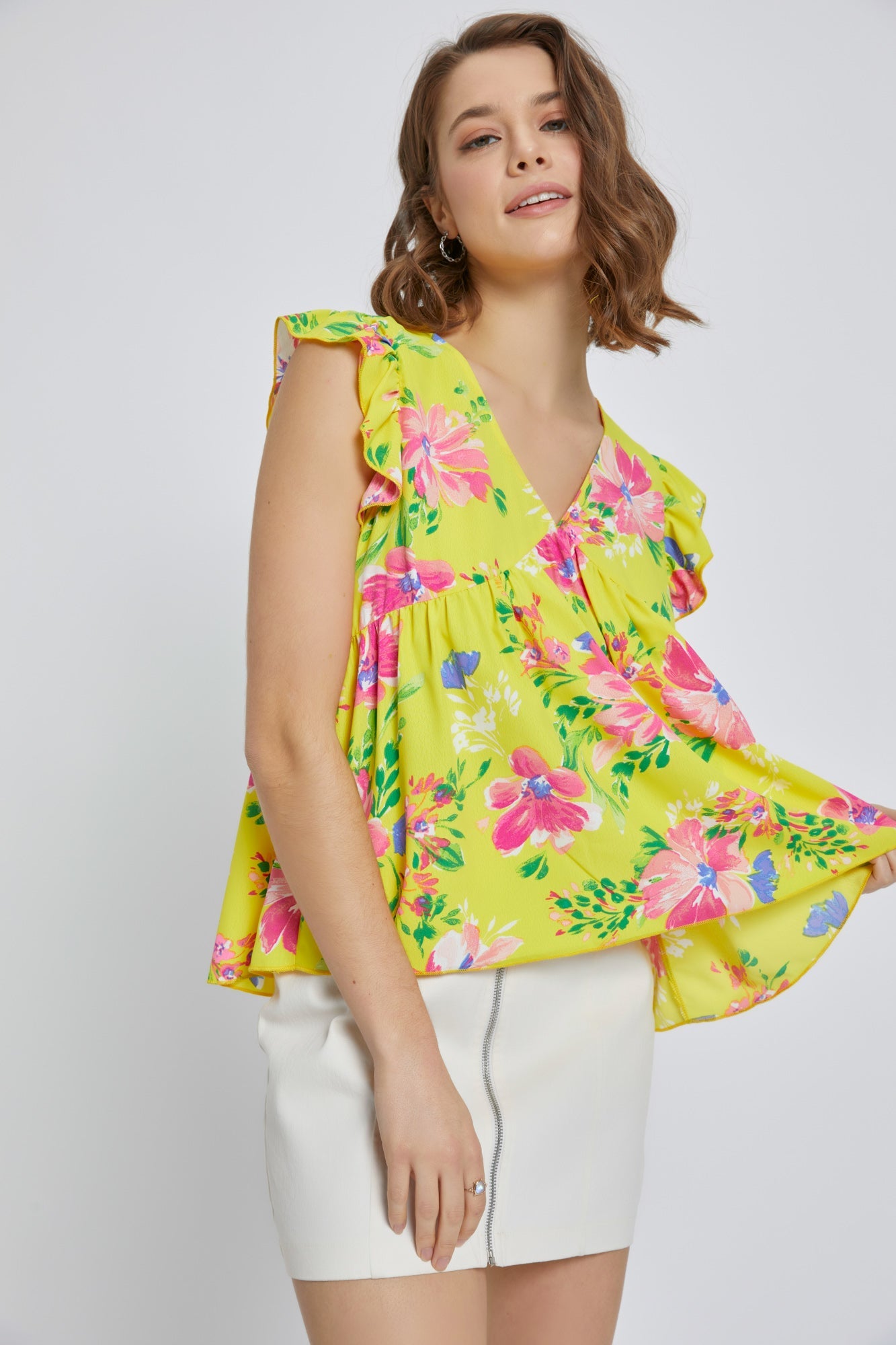 Ruffle V-Neck Babydoll Top