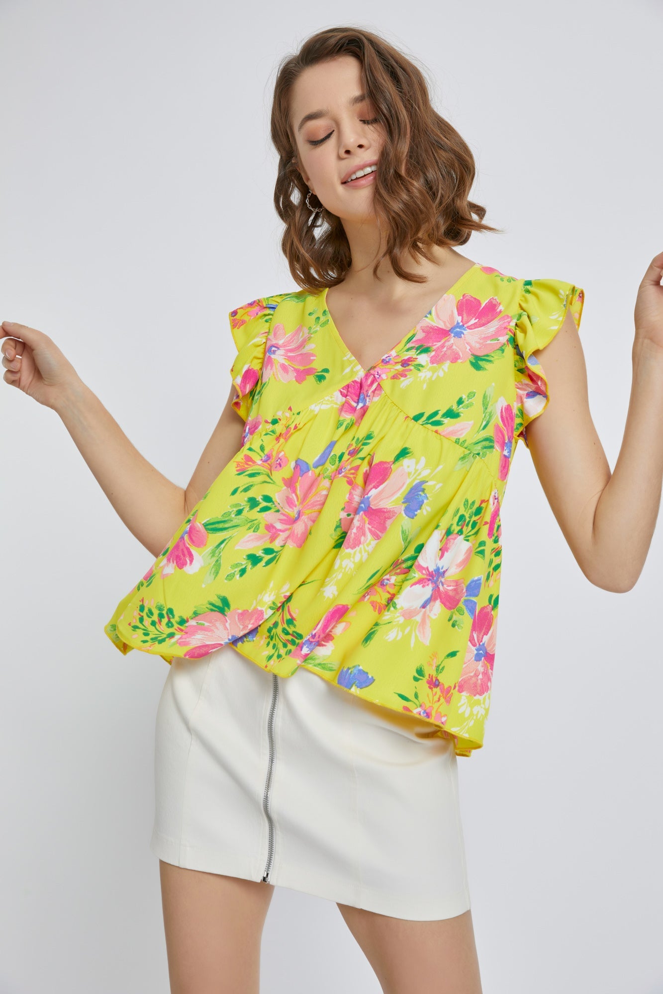 Ruffle V-Neck Babydoll Top
