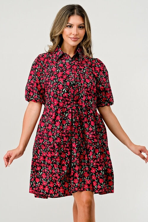 Floral Tiered Puff Sleeve Dress – Women's Clothing by Lumiark