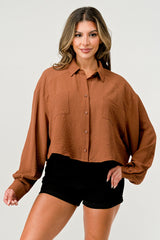 Oversized Cropped Button-Up Shirt