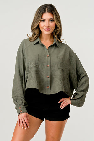 Oversized Cropped Button-Up Shirt – Women's Clothing by Lumiark