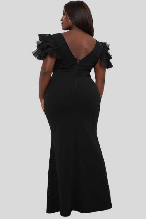 Mesh Tulle Shoulder Maxi Dress