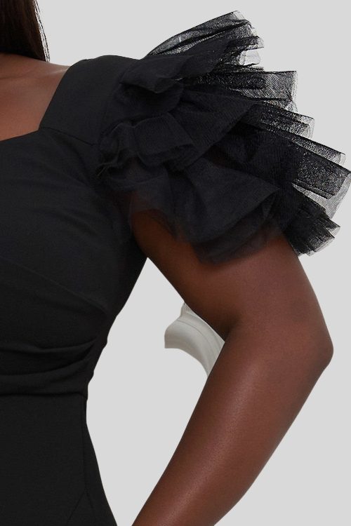 Mesh Tulle Shoulder Maxi Dress