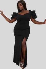 Mesh Tulle Shoulder Maxi Dress