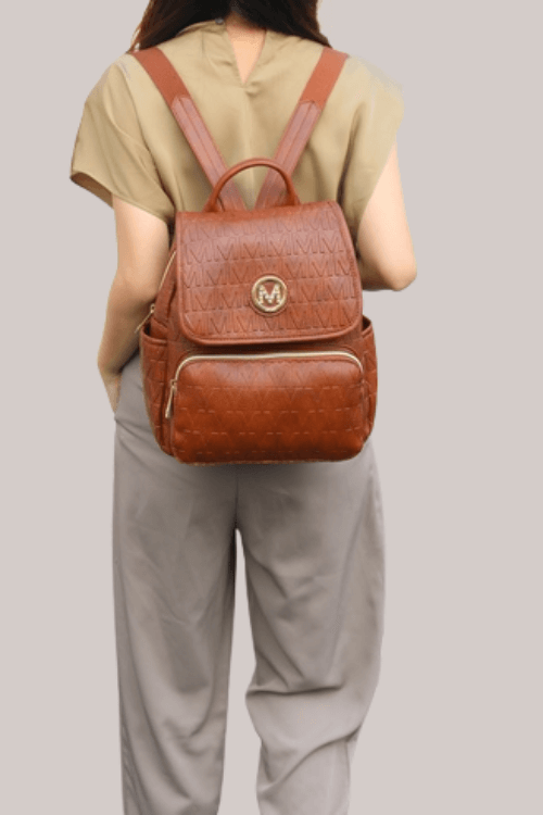 Vegan Leather Backpack – Gold Detail – Women's Clothing by Lumiark