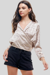 Printed Wrap Blouse with Mini Dot Detail