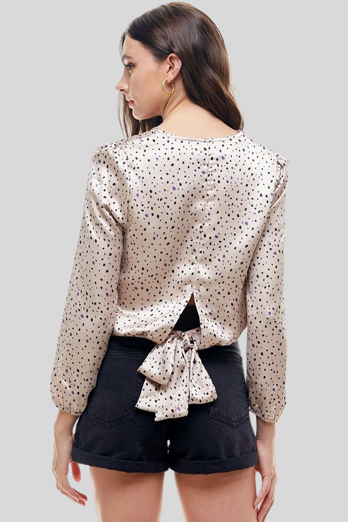 Printed Wrap Blouse with Mini Dot Detail
