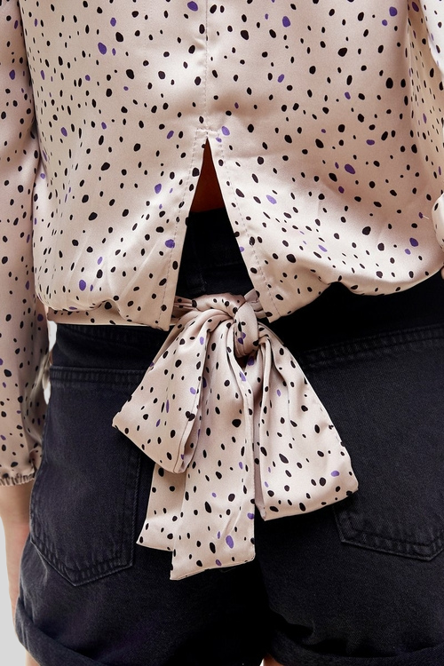 Printed Wrap Blouse with Mini Dot Detail