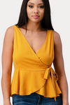 Side Tie Peplum Blouse with Wrap Front