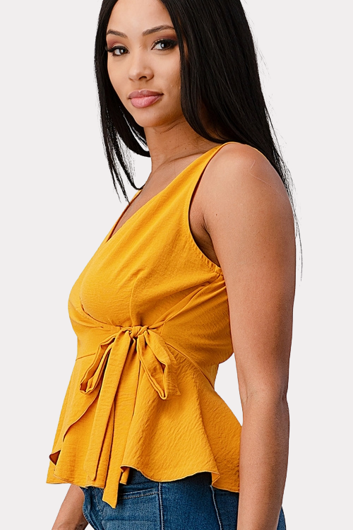 Side Tie Peplum Blouse with Wrap Front