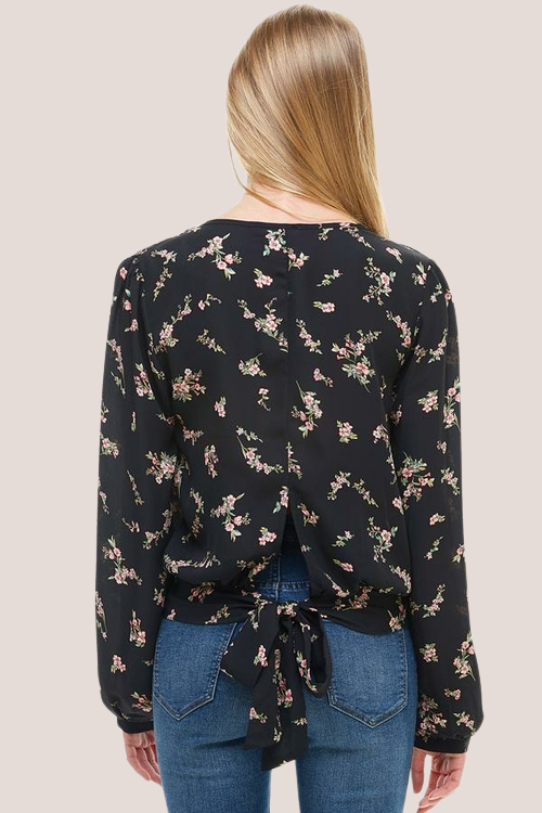 Floral Surplice Long Sleeve Top