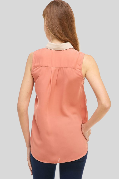 Embroidered Sleeveless Button Shirt
