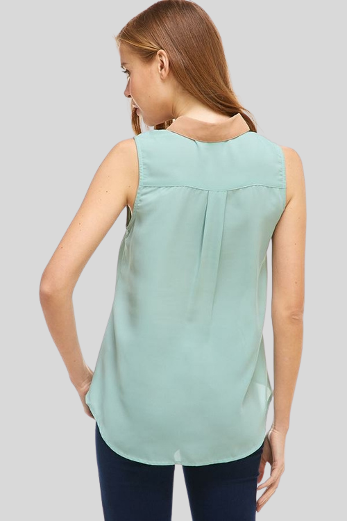 Embroidered Sleeveless Button Shirt
