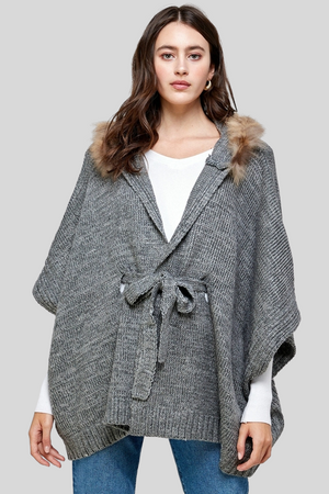 Faux Fur Trim Hooded Cape – Women's Clothing by Lumiark