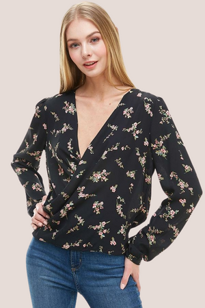Floral Surplice Long Sleeve Top – Women's Clothing by Lumiark
