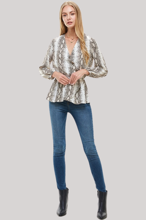 Snake Print Peplum Blouse