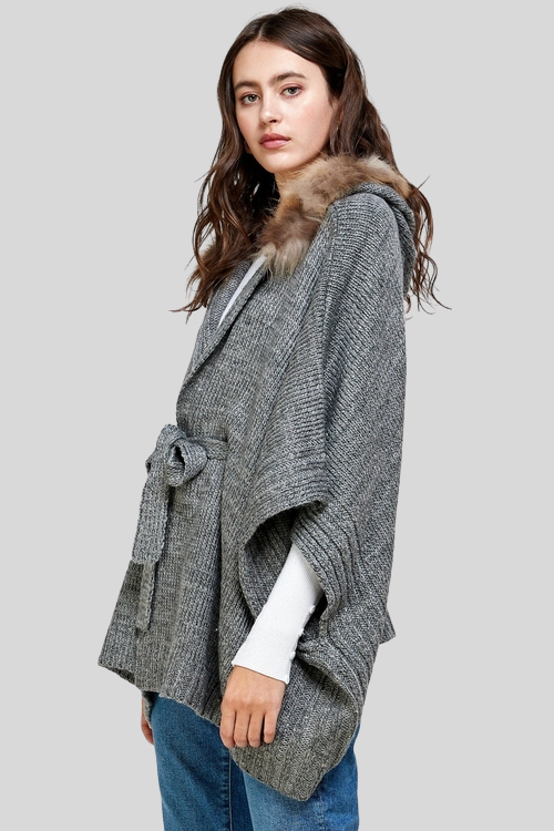 Faux Fur Trim Hooded Cape
