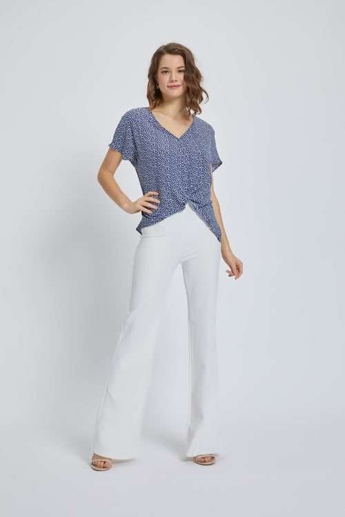 Short Sleeve Wrap Knot Blouse