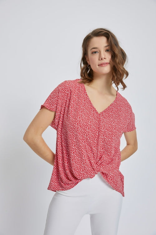 Short Sleeve Wrap Knot Blouse