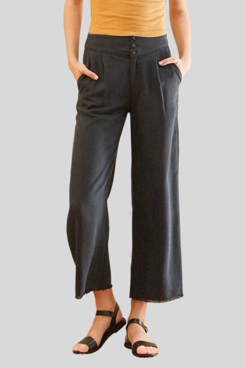 Fringe Hem Cropped Wide-Leg Pants