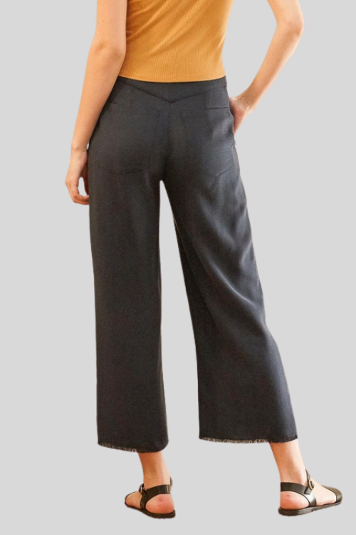Fringe Hem Cropped Wide-Leg Pants