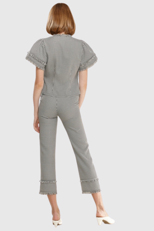 Fringe Slit Hem Gingham Pants