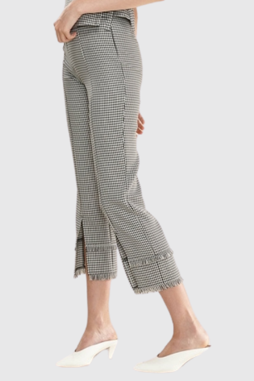 Fringe Slit Hem Gingham Pants