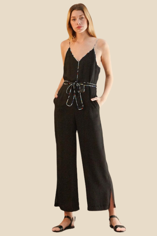 Trim Detail Jumpsuit with Waist Tie – Jumpsuits & Rompers by Lumiark