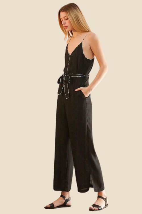 Trim Detail Jumpsuit with Waist Tie – Jumpsuits & Rompers by Lumiark