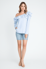 One Shoulder Ruffle Stripe Top