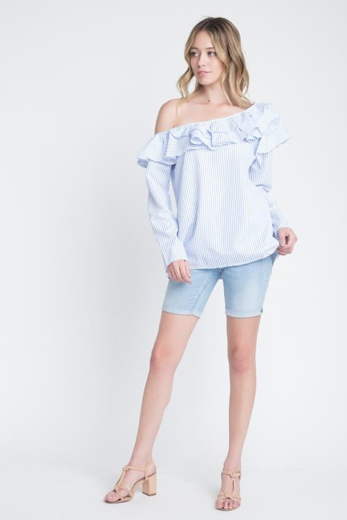 One Shoulder Ruffle Stripe Top – Tops & Blouses by Lumiark