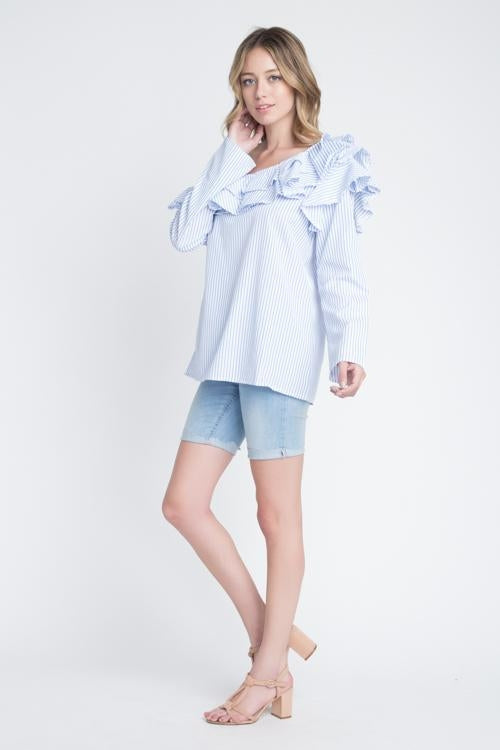 One Shoulder Ruffle Stripe Top – Tops & Blouses by Lumiark