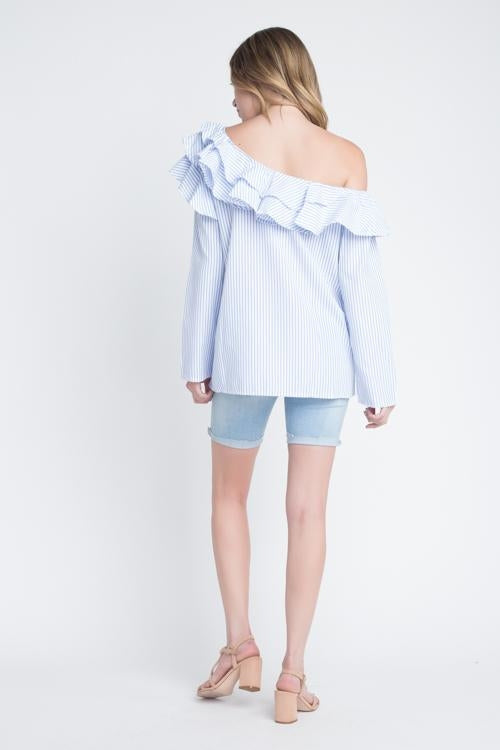 One Shoulder Ruffle Stripe Top – Tops & Blouses by Lumiark