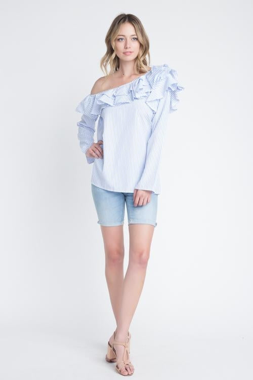 One Shoulder Ruffle Stripe Top – Tops & Blouses by Lumiark