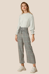 Cropped Plaid Pants with Tie Waist