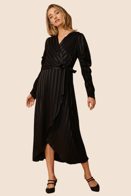 Black Stripe Satin Wrap Dress – Dresses by Lumiark