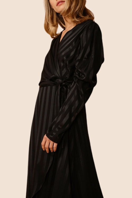 Black Stripe Satin Wrap Dress – Dresses by Lumiark