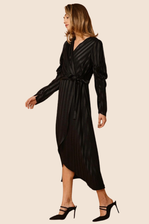 Black Stripe Satin Wrap Dress – Dresses by Lumiark