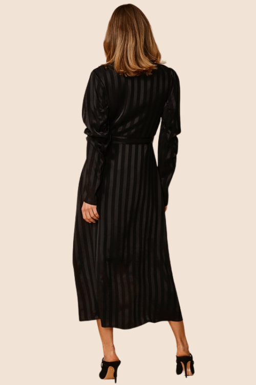 Black Stripe Satin Wrap Dress – Dresses by Lumiark