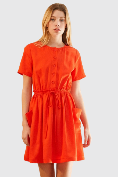 Short Sleeve Utility Dress with Side Pockets