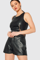 Mesh Panel PU Leather Tank