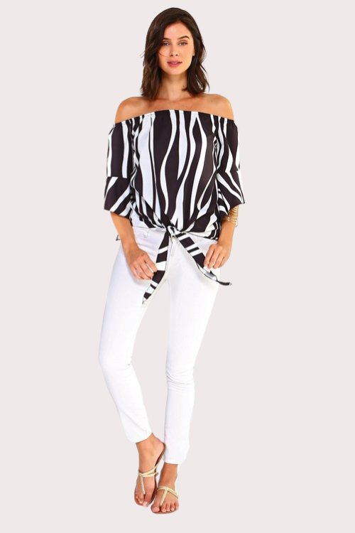 Off-Shoulder Striped Tie Blouse – Tops & Blouses by Lumiark