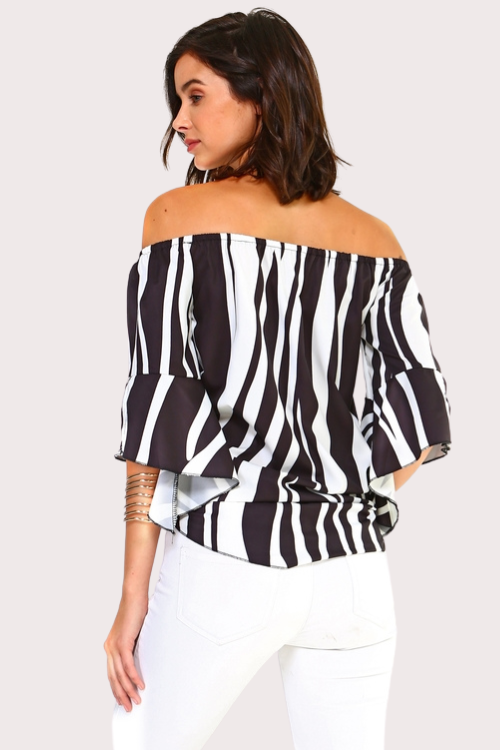 Off-Shoulder Striped Tie Blouse – Tops & Blouses by Lumiark