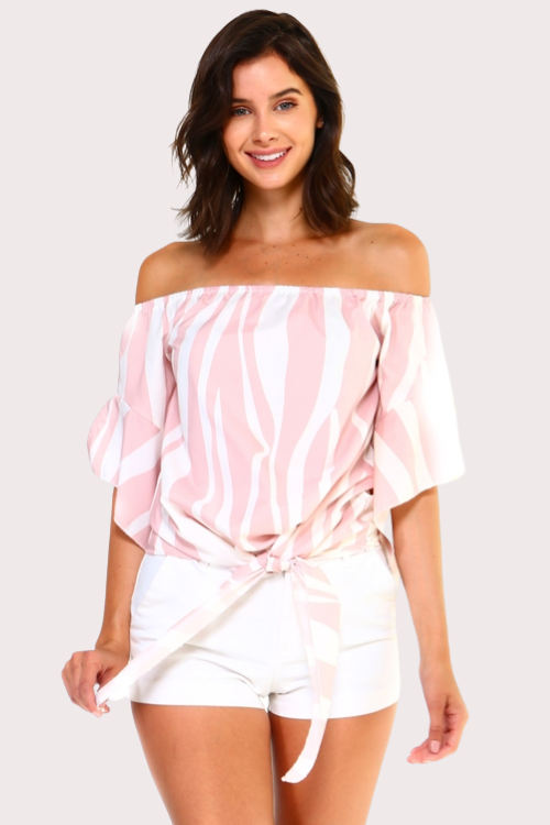 Off-Shoulder Striped Tie Blouse – Tops & Blouses by Lumiark